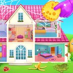 Girl home cleaning fun